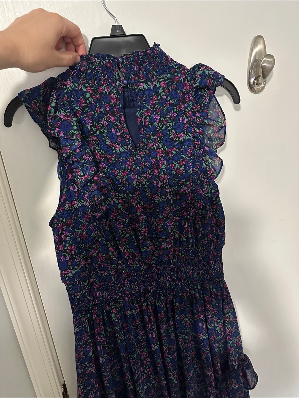 Lulus Evalina Navy Blue Floral Print Mock Neck Midi Dress - Size L - Picture 3 of 3
